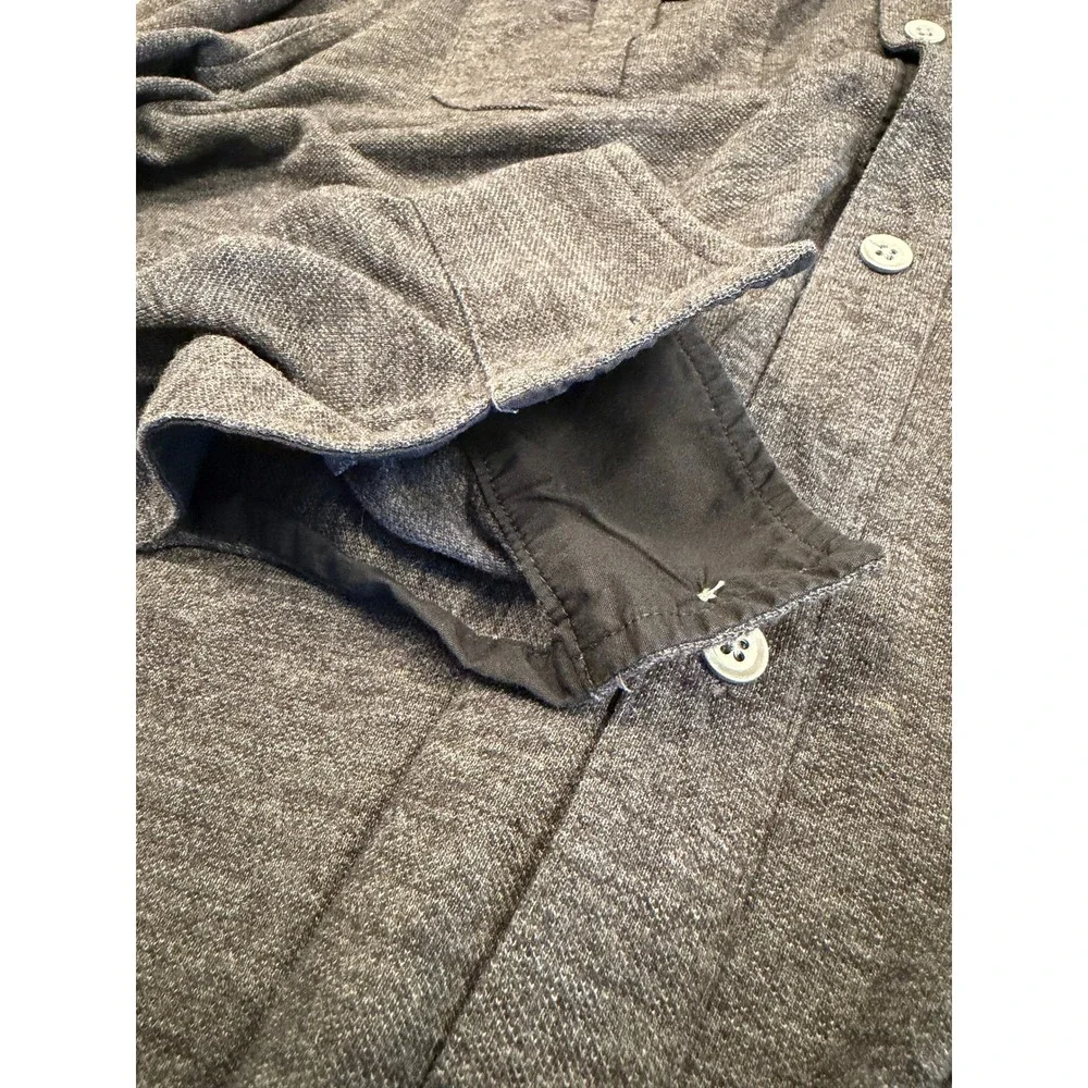 Banana Republic The Vintage T Mens XL Gray Knit Button Up Roll Tab Sleeve Shirt